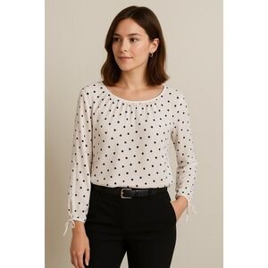 Zac & Rachel Women's‎ blouse Size Large White Black polka dots, bowtie sleeve